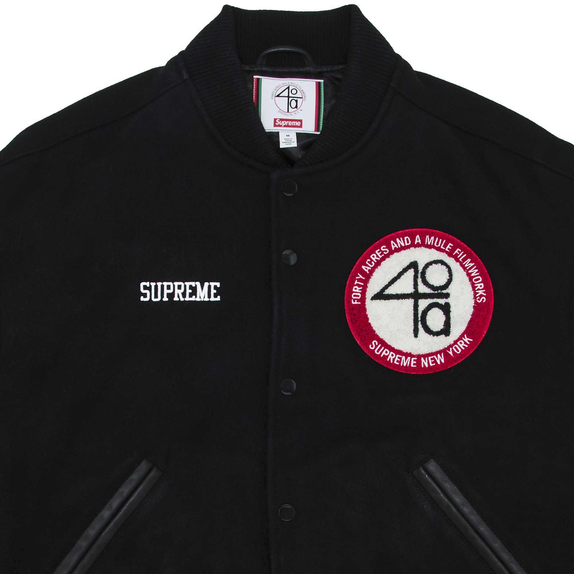 Buy Supreme x 40 Acres Malcolm X Varsity Jacket 'Black' - SS25J37