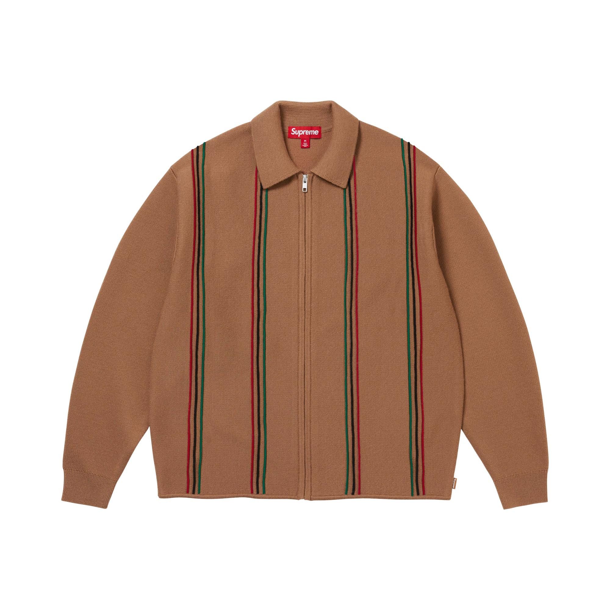 Buy Supreme Stripe Zip Up Polo Sweater 'Tan' - FW25SK44 TAN | GOAT