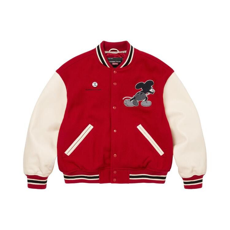 Buy Supreme x Number (N)Ine x Mickey Mouse Varsity Jacket 'Red