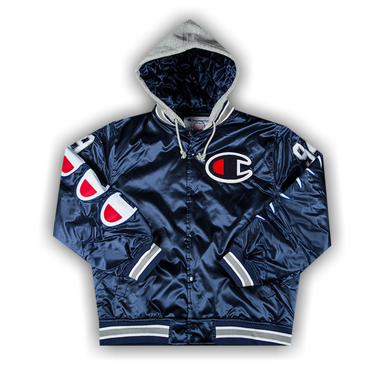 Buy Supreme x Champion Hooded Satin Varsity Jacket 'Navy