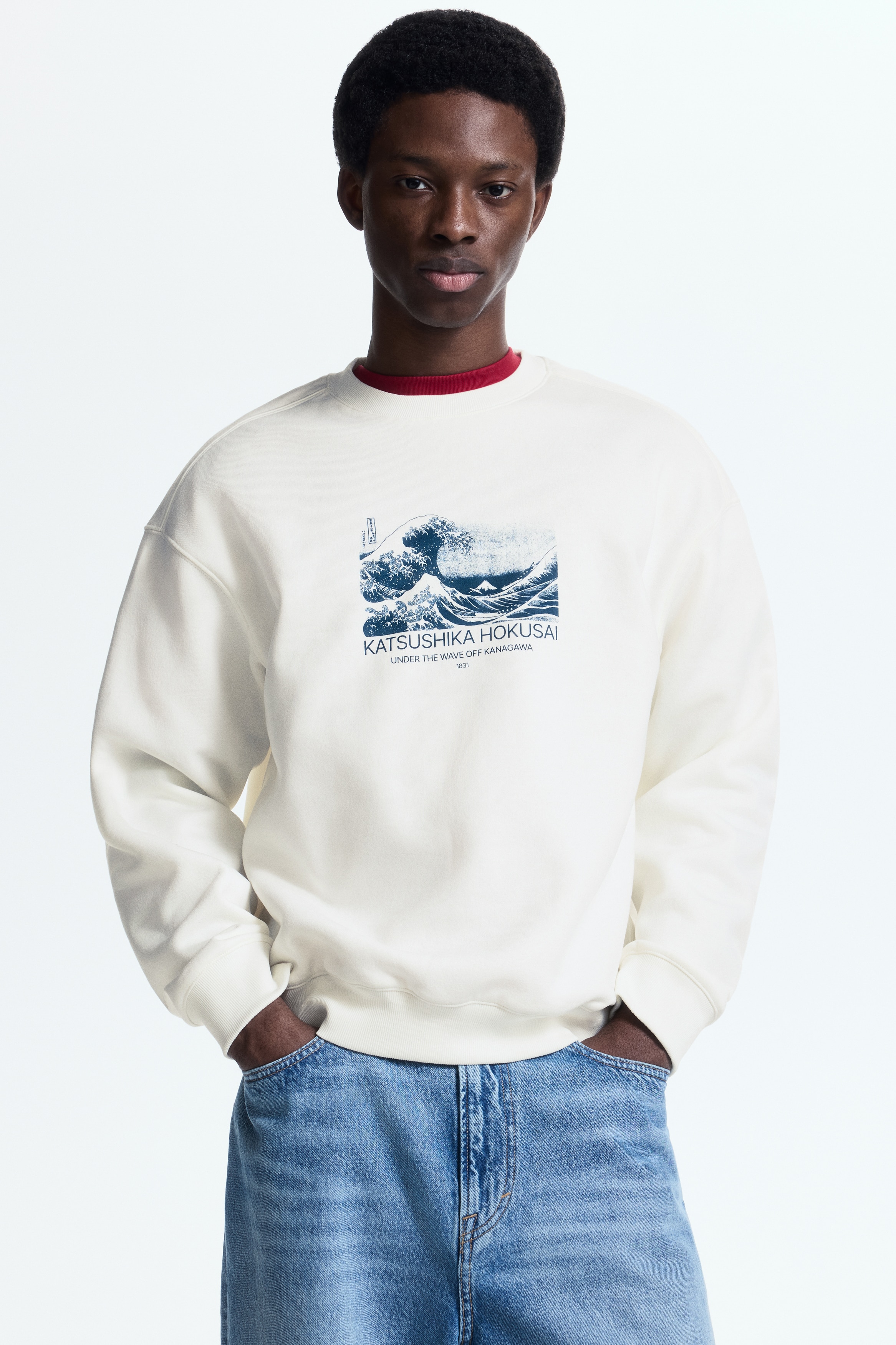 Loose Fit Sweatshirt - White/Katsushika Hokusai - Men | H&M US