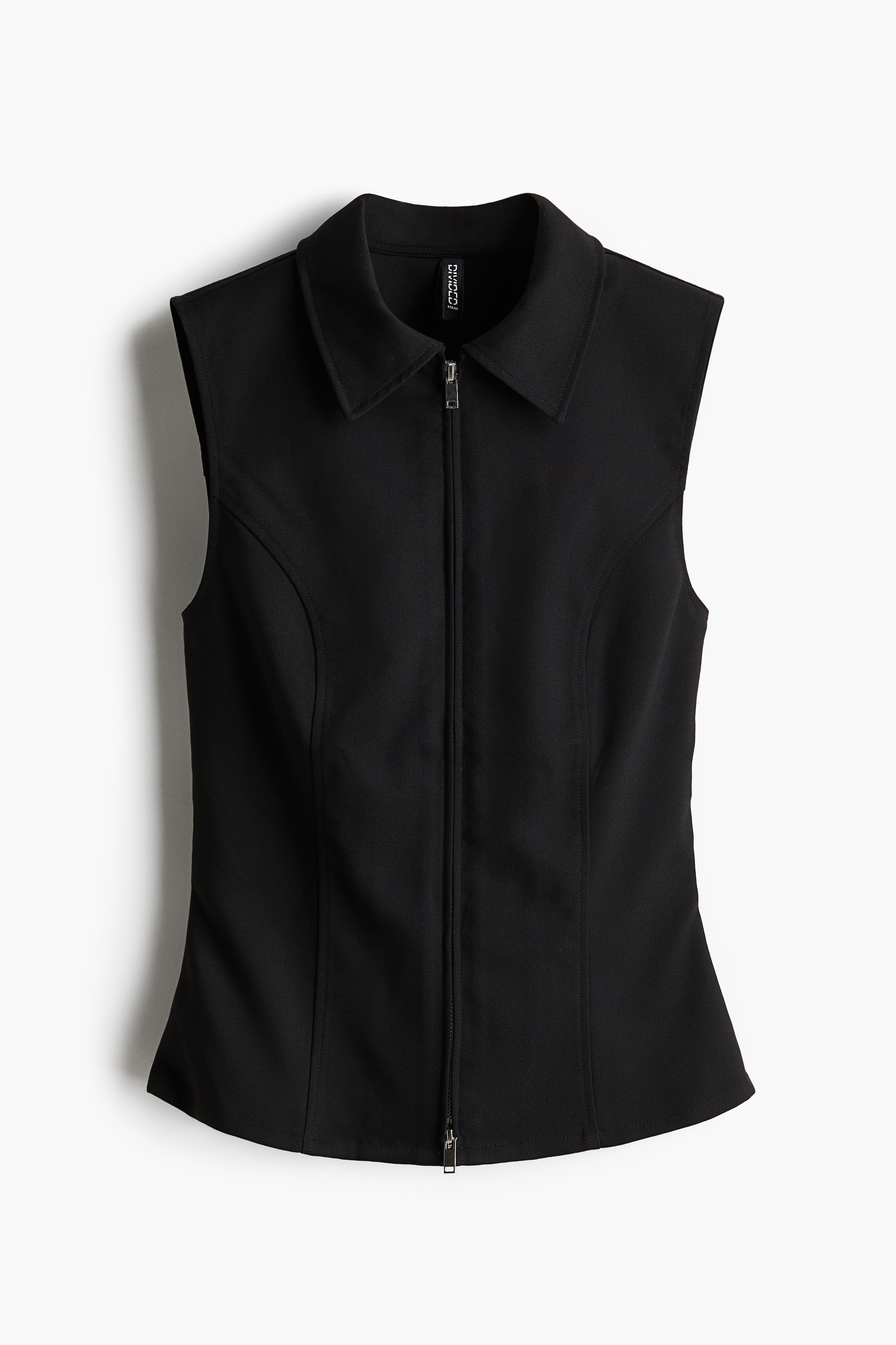 Zip-Front Sleeveless Top with Collar - Black - Ladies | H&M US