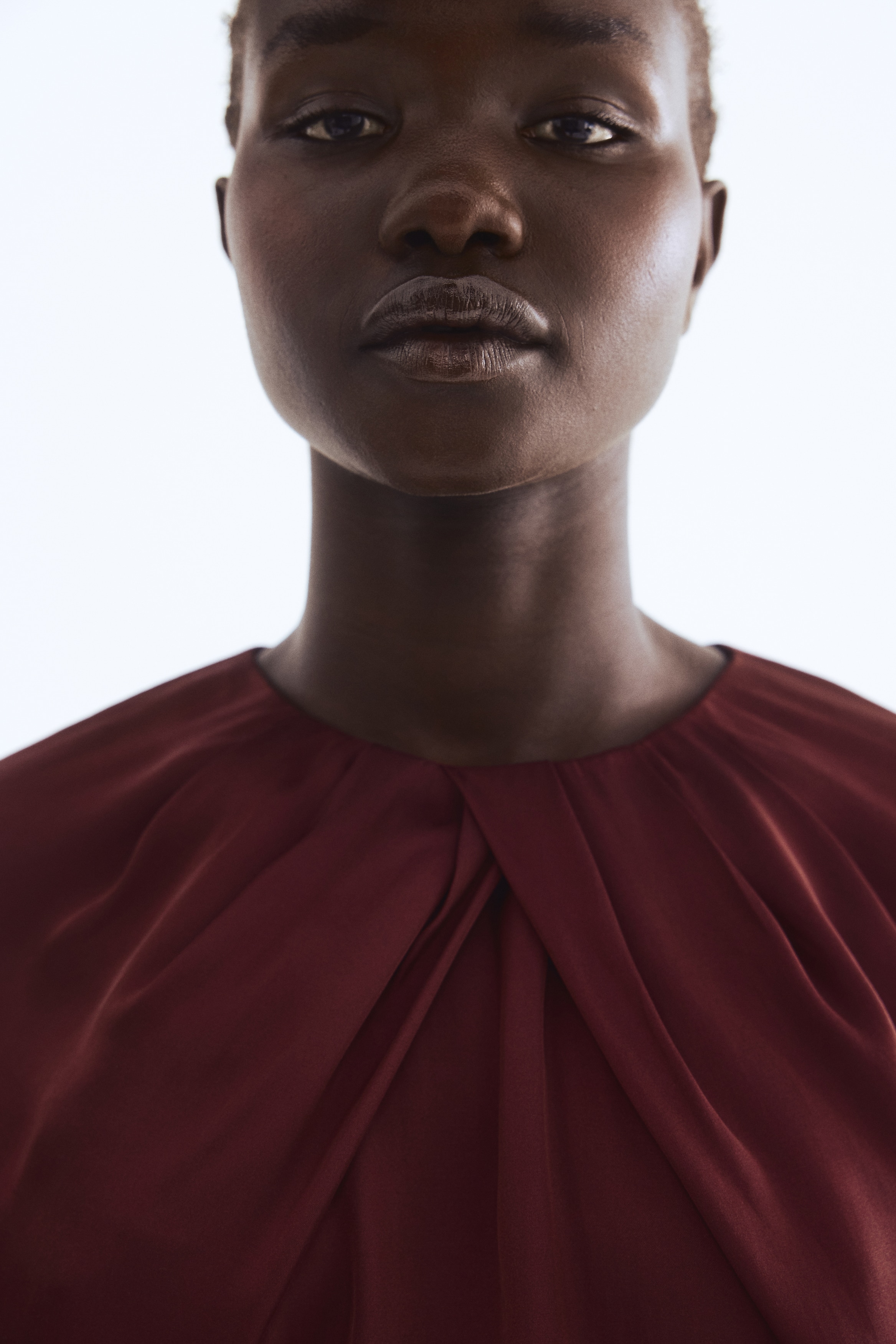 Women's Burgundy Balloon-Sleeved Satin Blouse | H&M CA