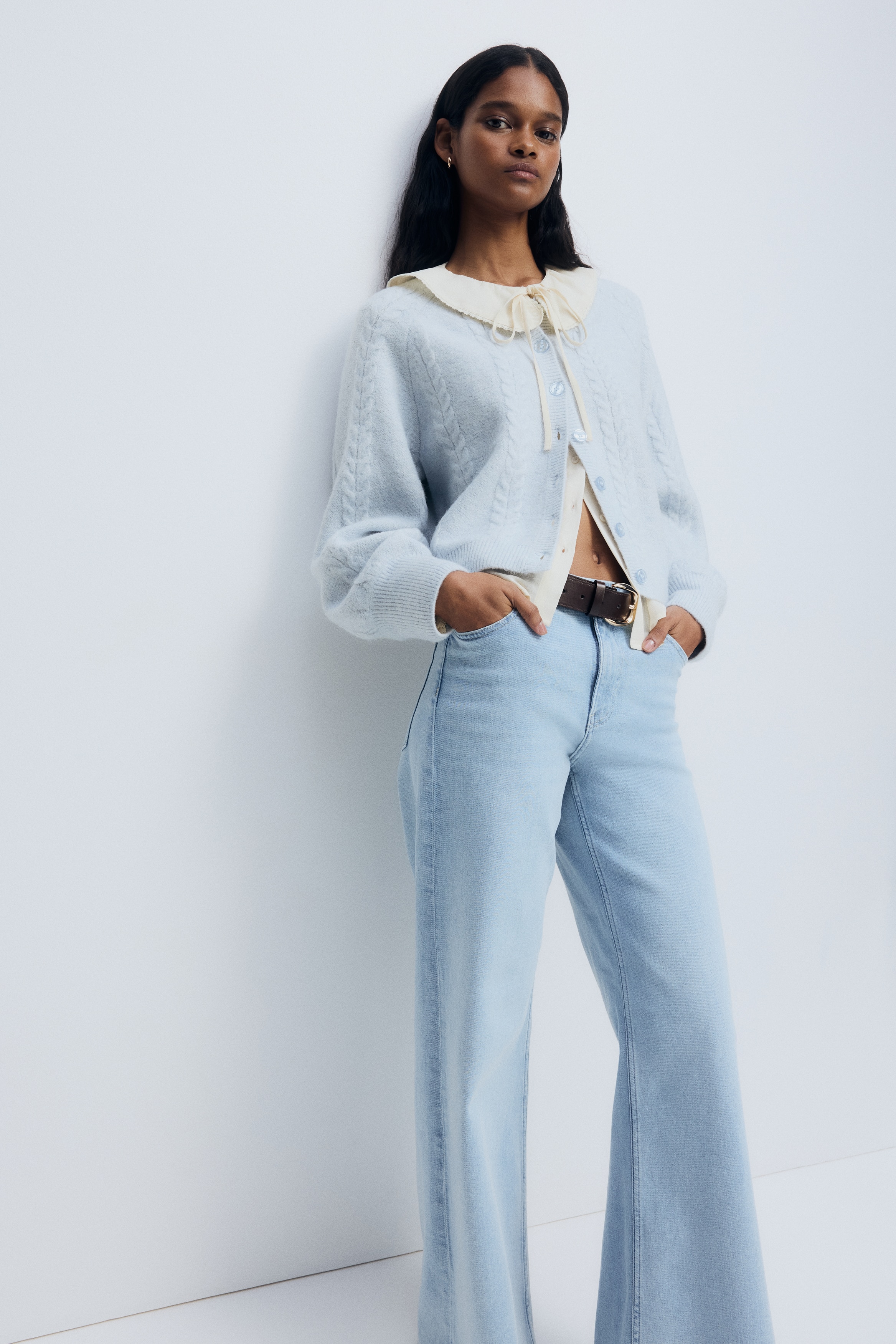 Cable-Knit Cardigan - Light coral pink - Ladies | H&M US