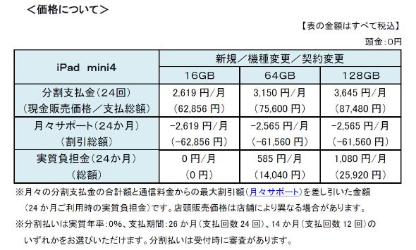 ドコモも「iPad mini 4」発売――3キャリアの価格出そろう：予約は12日