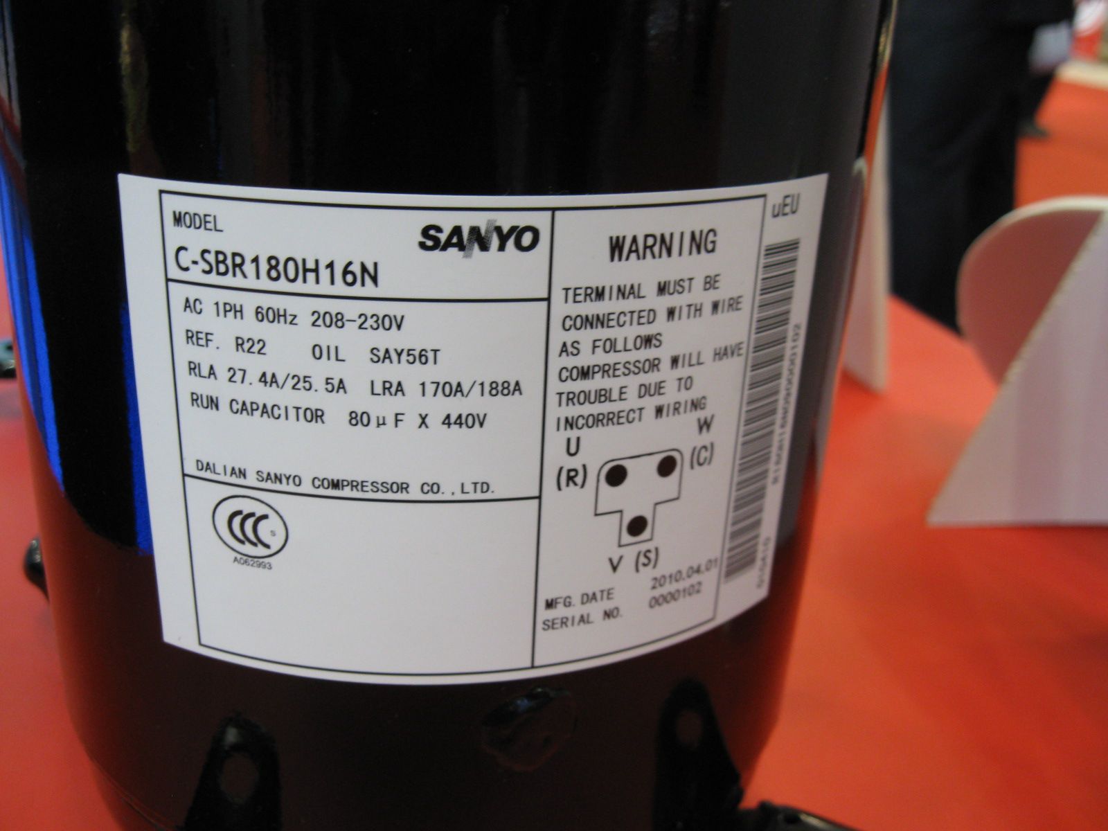 Panasonic/SANYO Scroll Compressor 1phase 60Hz 208-230V Compressor