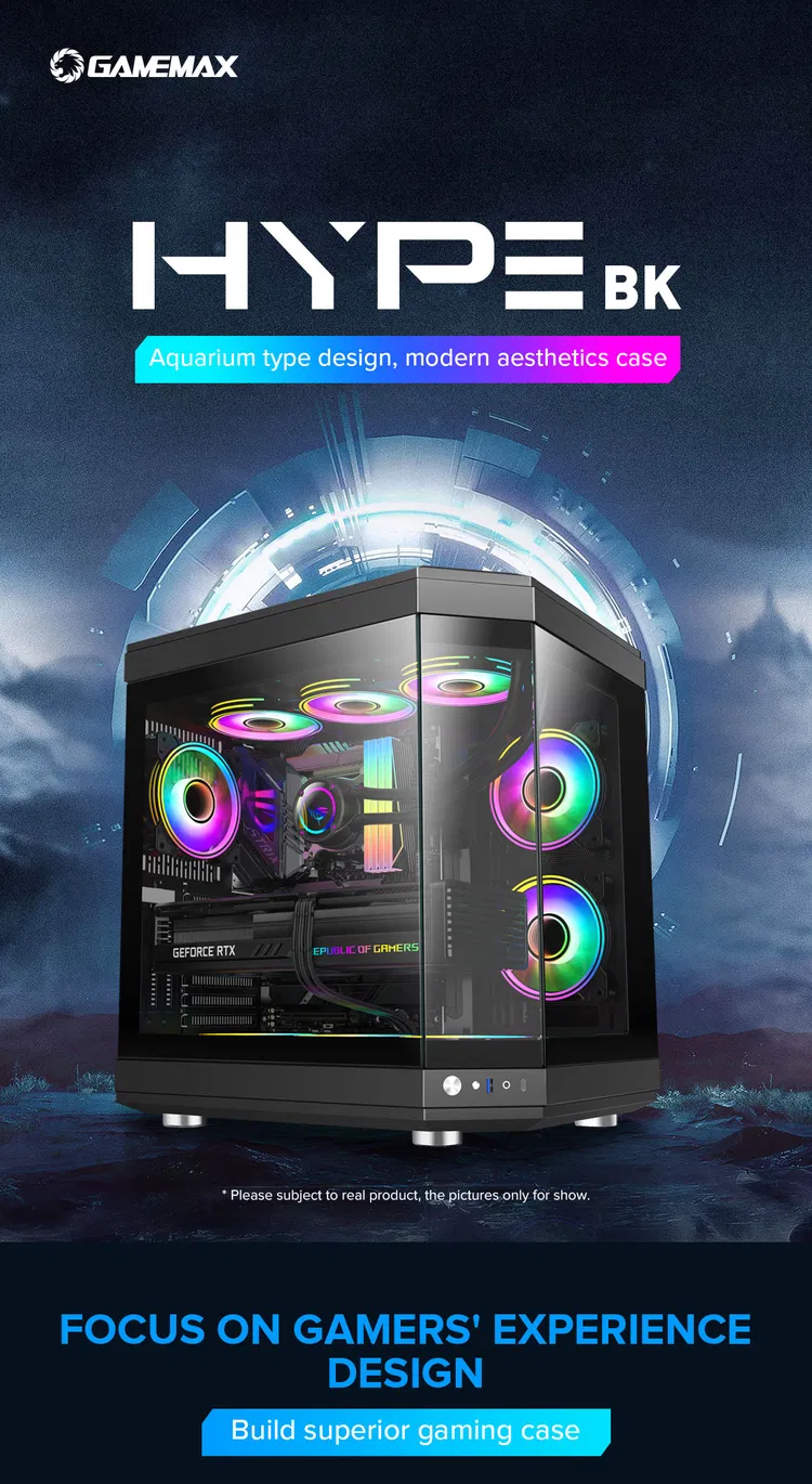 プレミアムデュアルチャンバーMIDタワーATXゲーミングPCケースハイプ