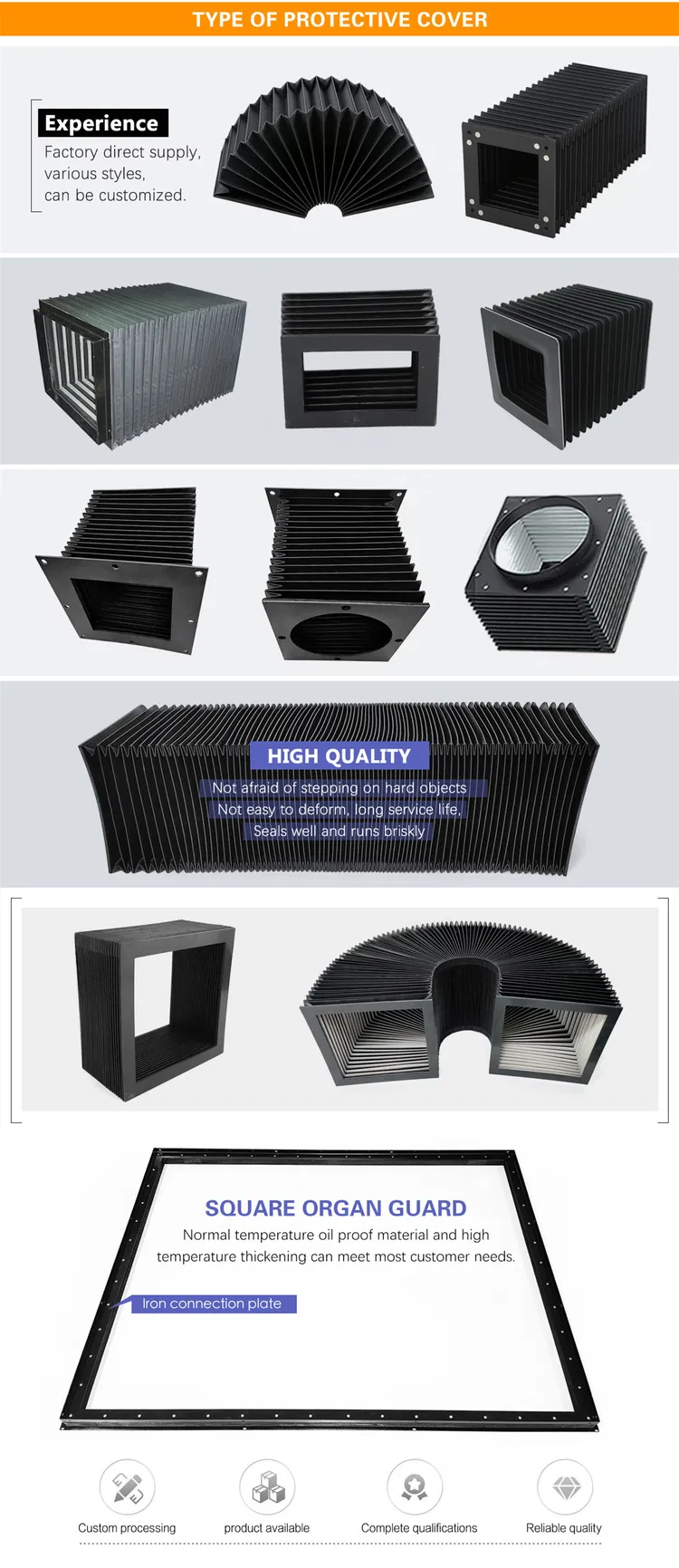 Rectangle Square Protective Bellow Cover Flexible Water Jet