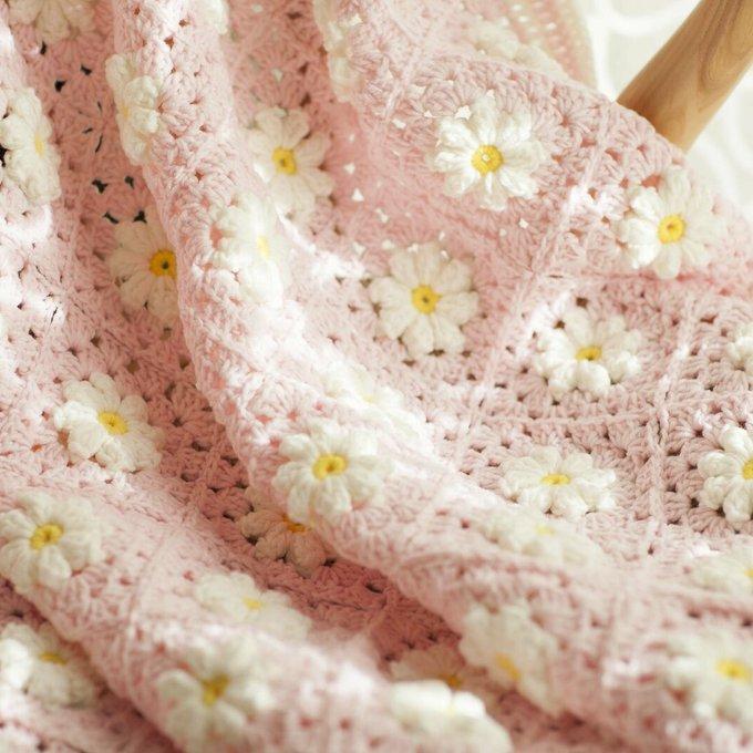 新作】デージー♪ベビーピンク❁ハンドメイドかぎ針編み お花モチーフ