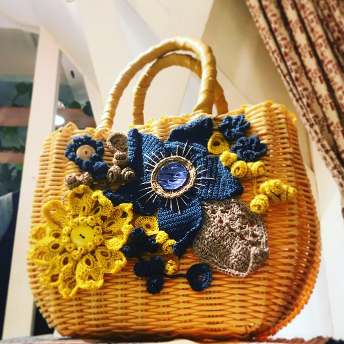 クロシェ編みモチーフミドルかごバッグ