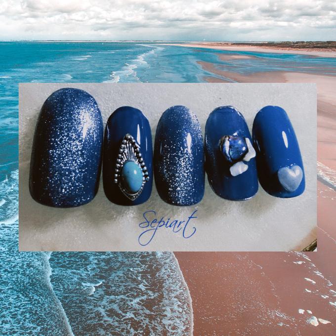 No726/ジェルネイル☆ネイルチップ〜付け爪☆ネイビーマグネット