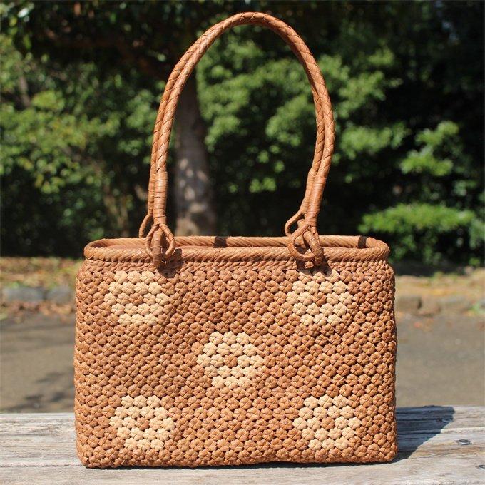 六角花結び編み 山葡萄 かごバッグ 網代編み やまぶどう 山ぶどう カゴ