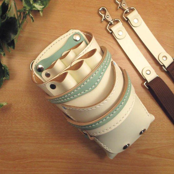 ホワイト＆空色 6丁差し 本革シザーケース SCA-63/WHB