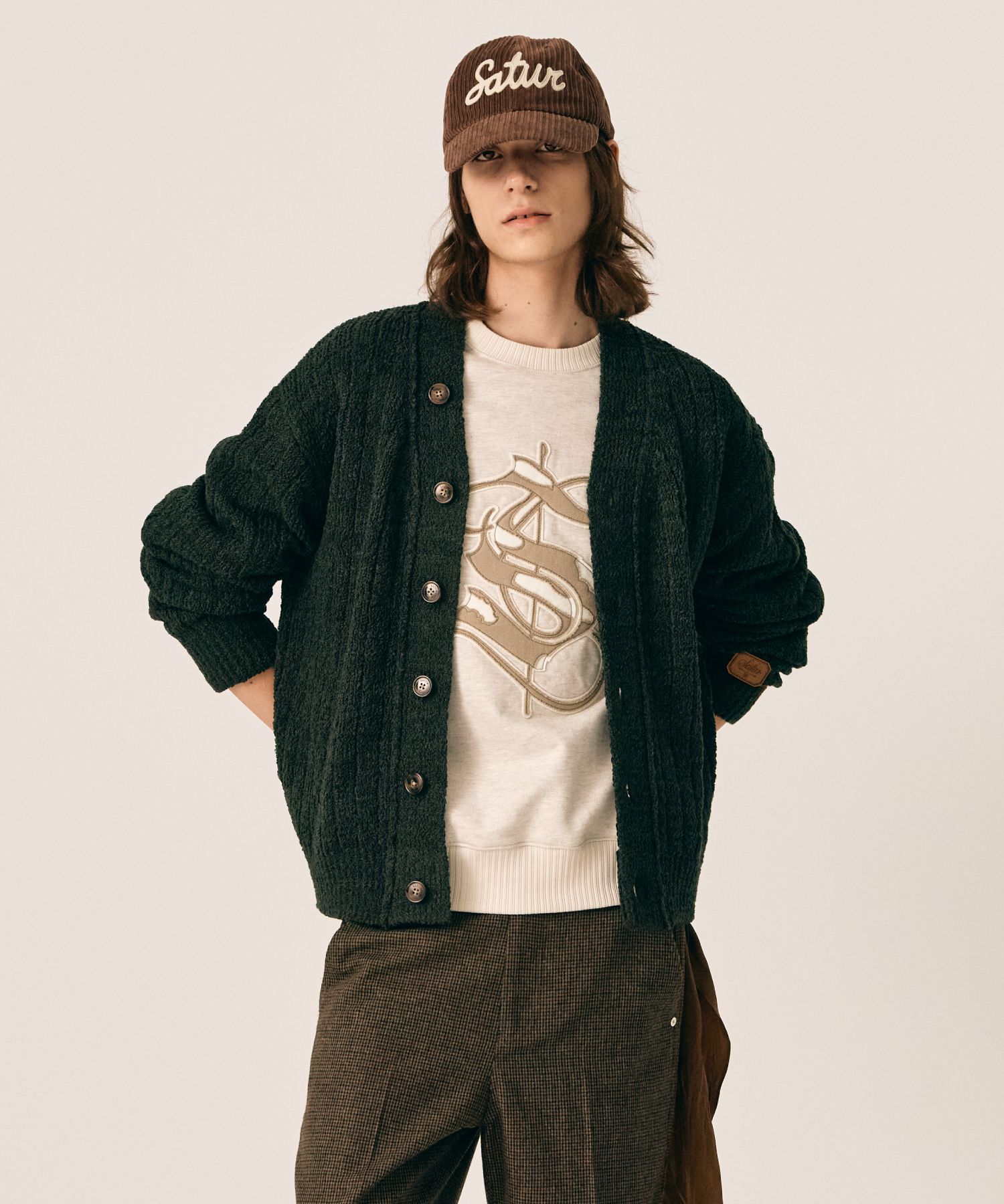 MUSINSA公式 | SATUR パロオーバーサイズウールブレンドカーディガン