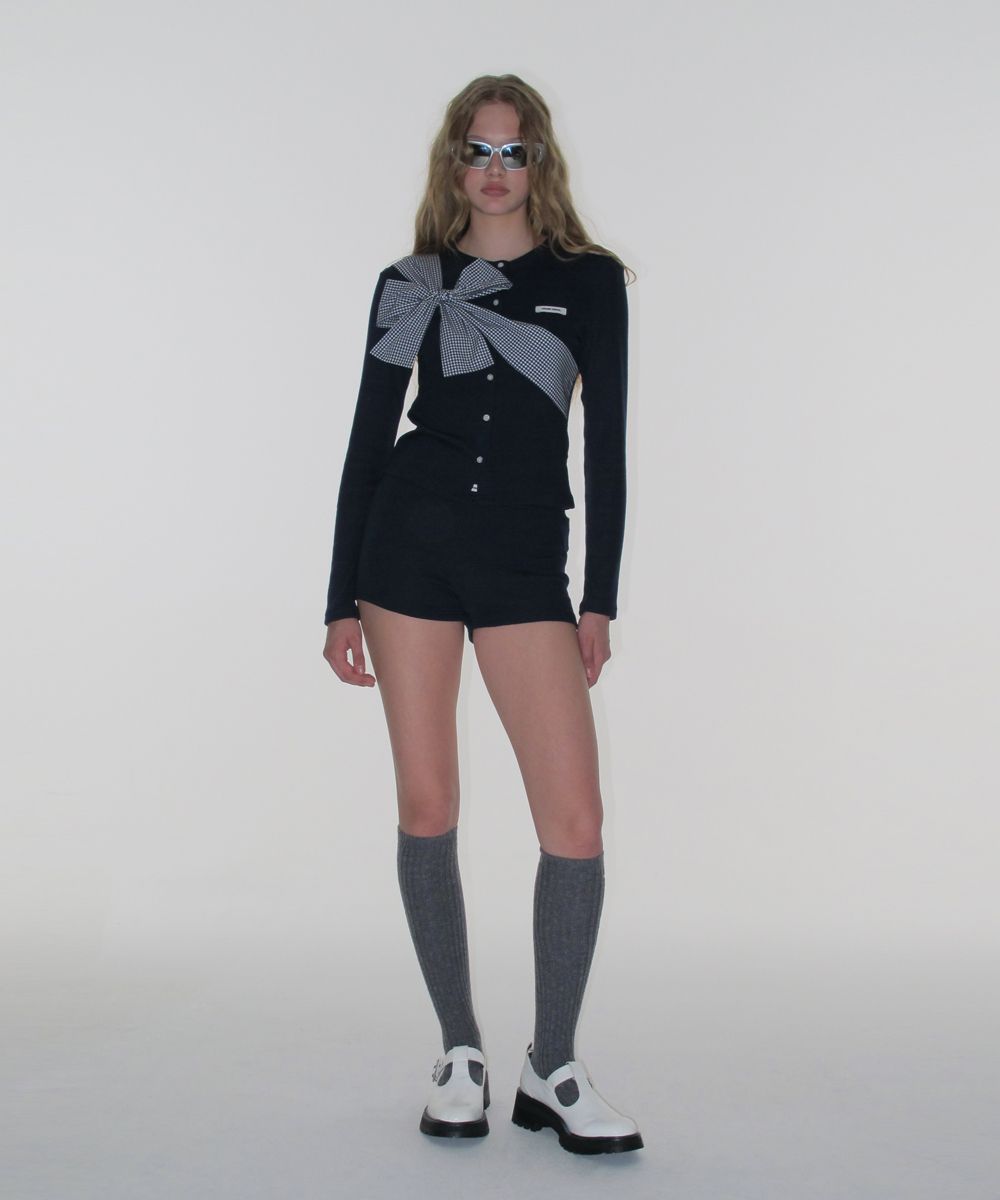 MUSINSA公式 | CRANK リボンタイドニットカーディガン_ネイビー