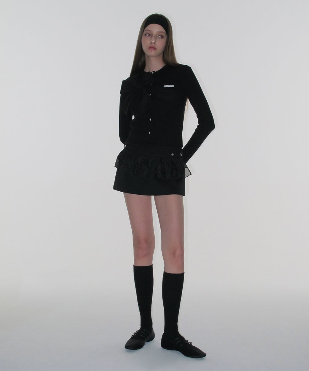 MUSINSA公式 | CRANK リボンタイドニットカーディガン_ブラック