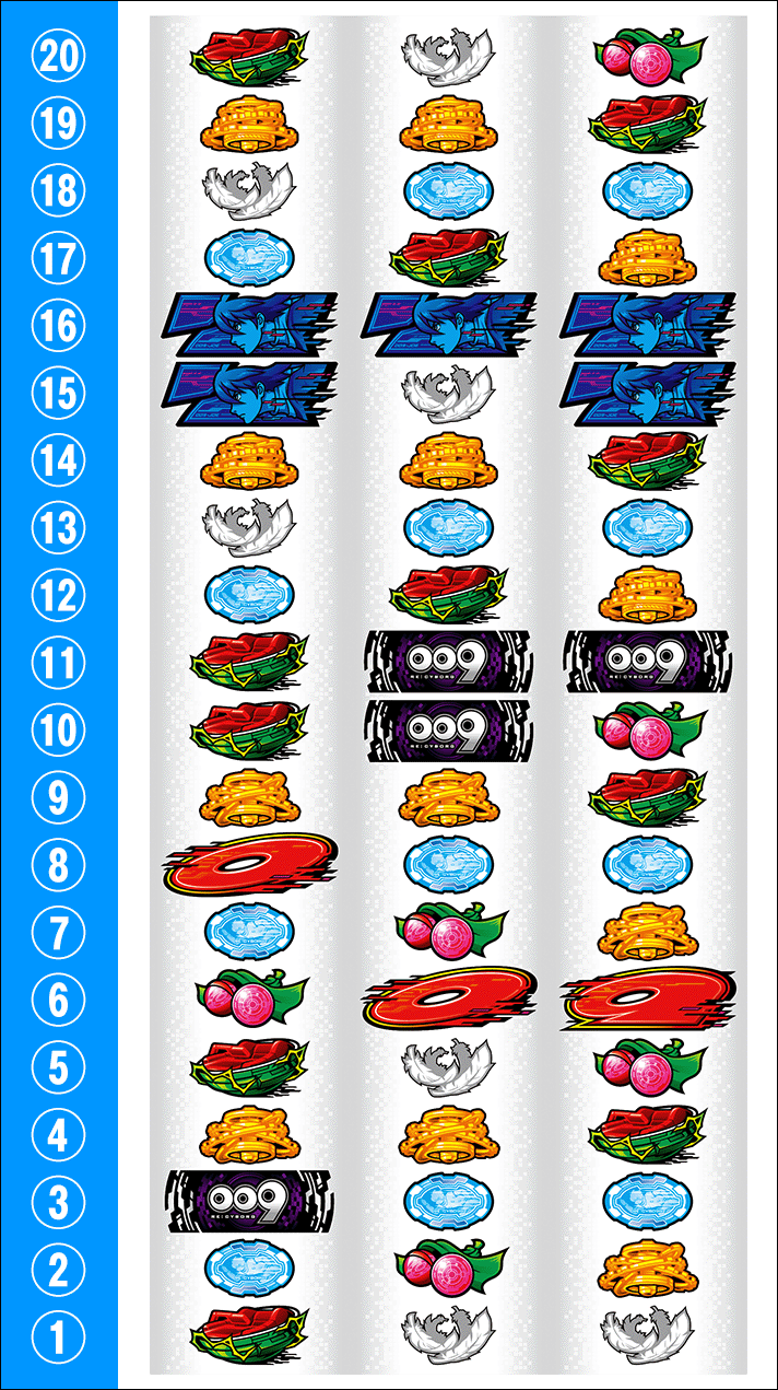 スマスロ 009RE:CYBORG】打ち方・各小役の停止形・役の構成・リール配列