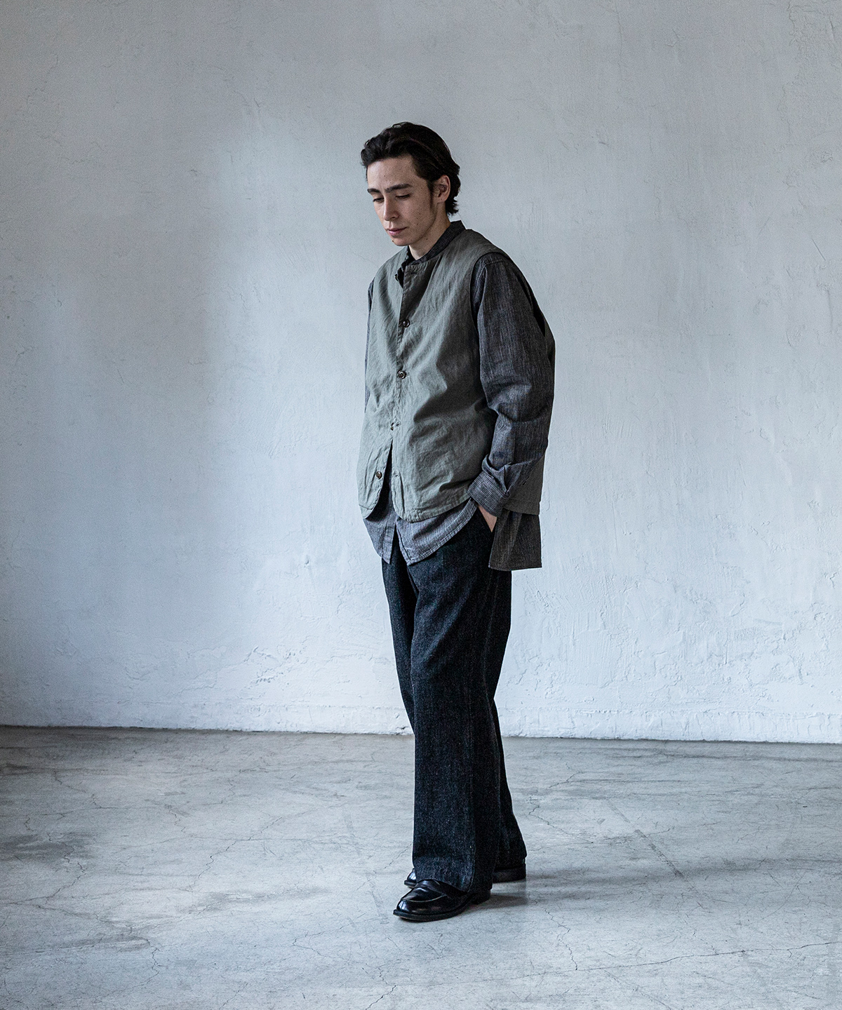 UpcycleLino 】 ポプリン クルーネックベスト｜nest Robe / CONFECT