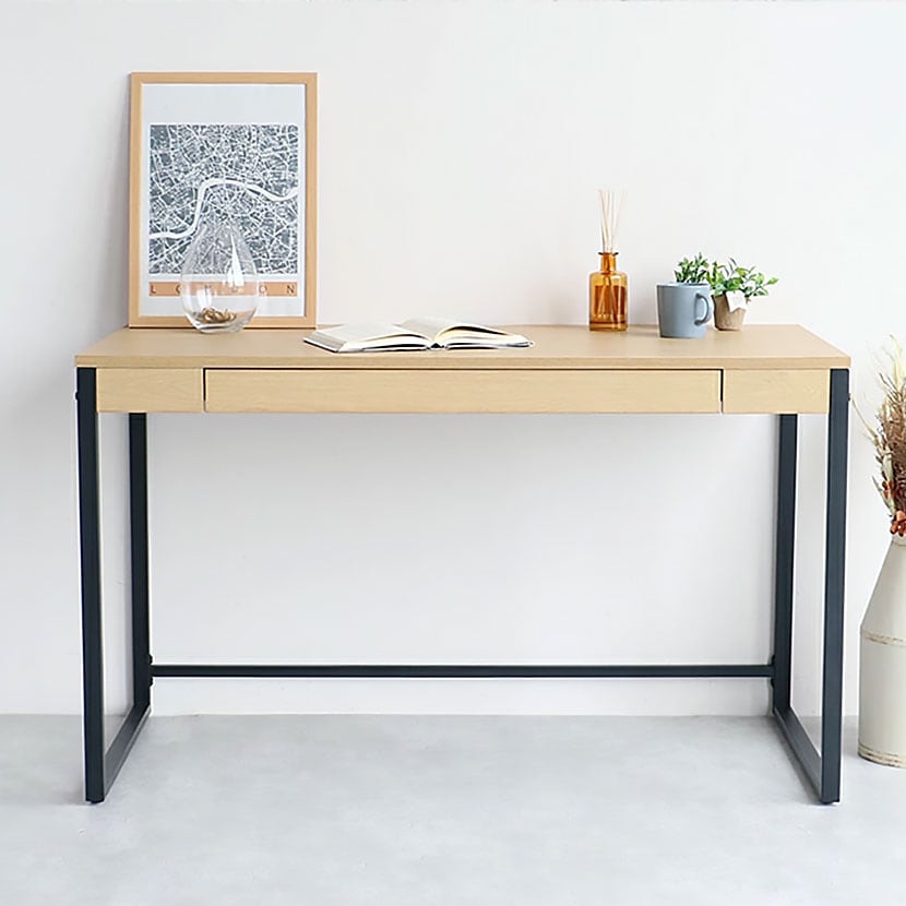 送料無料】 市場 シンプルデスク 引出し付き 配線切欠き 木製デスク