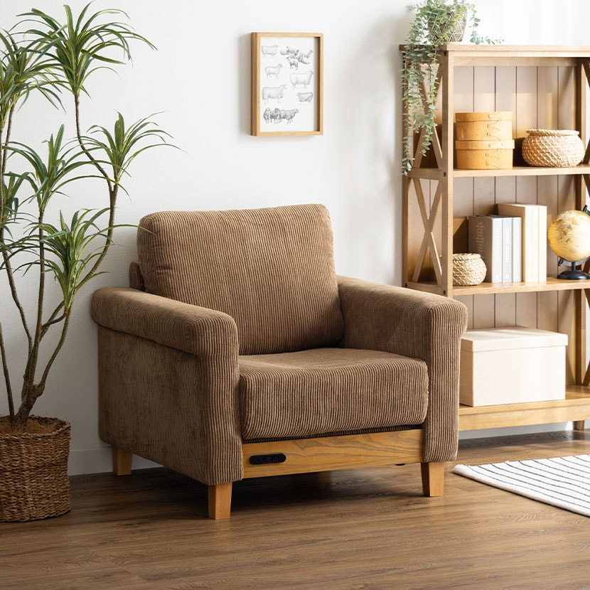 送料無料】 市場 1人掛け コーデュロイ ソファ 充電ポート(コンセント