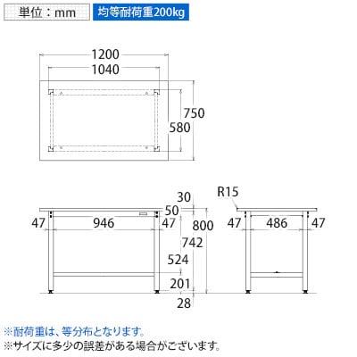 送料無料】 サカエ ステンレス作業台 SUS430 幅1200×奥行750×高さ800mm