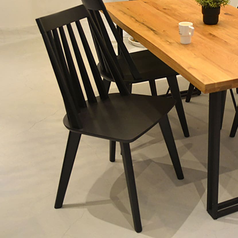 送料無料】 ダイニングチェア 木製 板座 座ぐり ラバーウッド材 黒