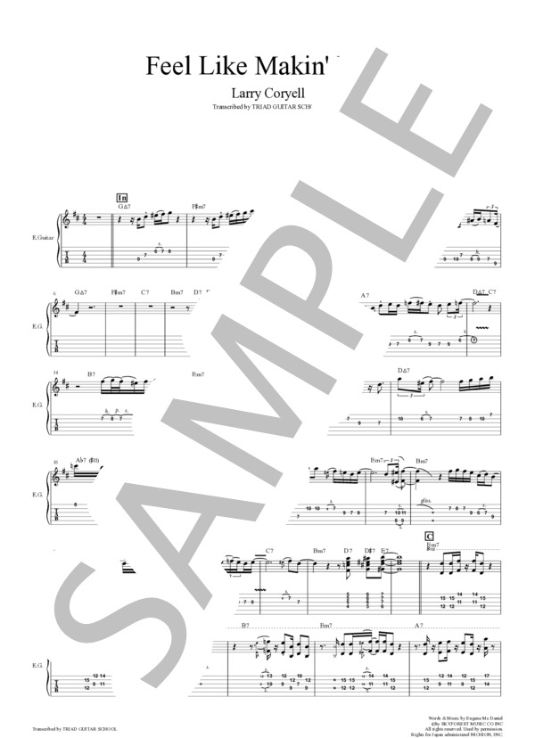 楽譜】Feel Like Makin' Love / ギタースコア TAB譜 / Larry・Coryell