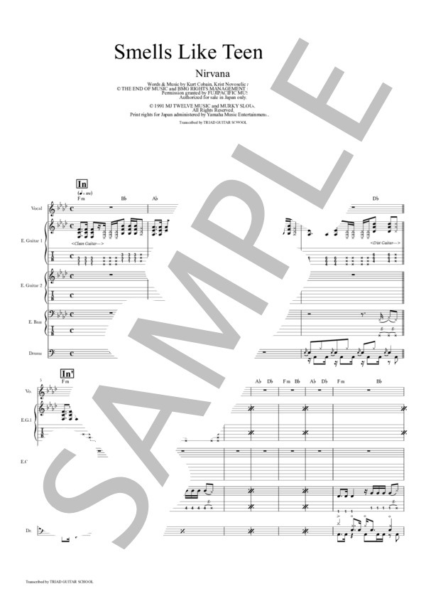 楽譜】Smells Like Teen Spirit / バンドスコア TAB譜 / NIRVANA