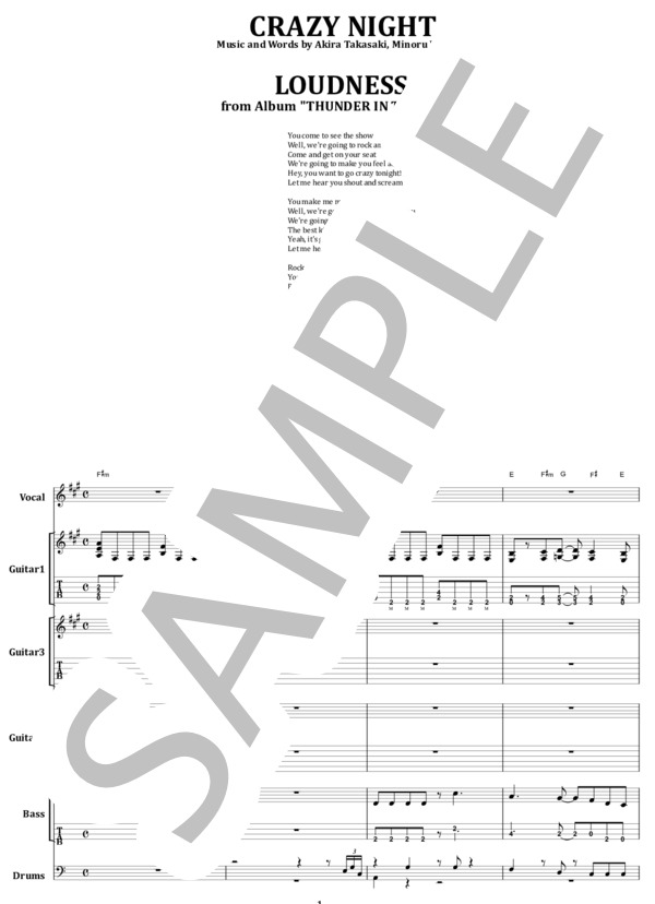 楽譜】ラウドネス / クレイジー・ナイト バンド・スコア 楽譜