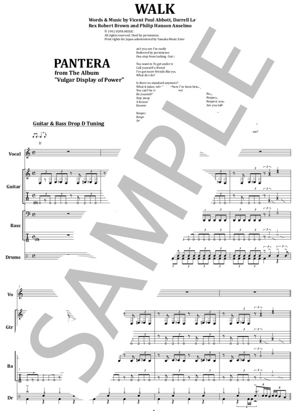 楽譜】PANTERA / WALK バンド・スコア from68 / PANTERA (バンドスコア