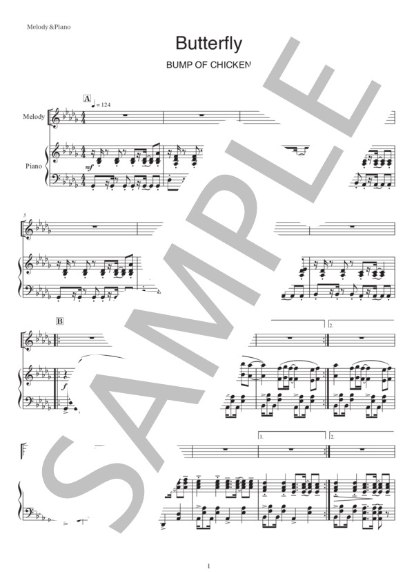 楽譜】Butterfly / BUMP OF CHICKEN (ピアノ伴奏 / 中級) - Piascore