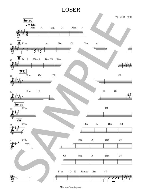 楽譜】 LOSER / 米津 玄師 (バンドスコア / その他) - Piascore 楽譜ストア