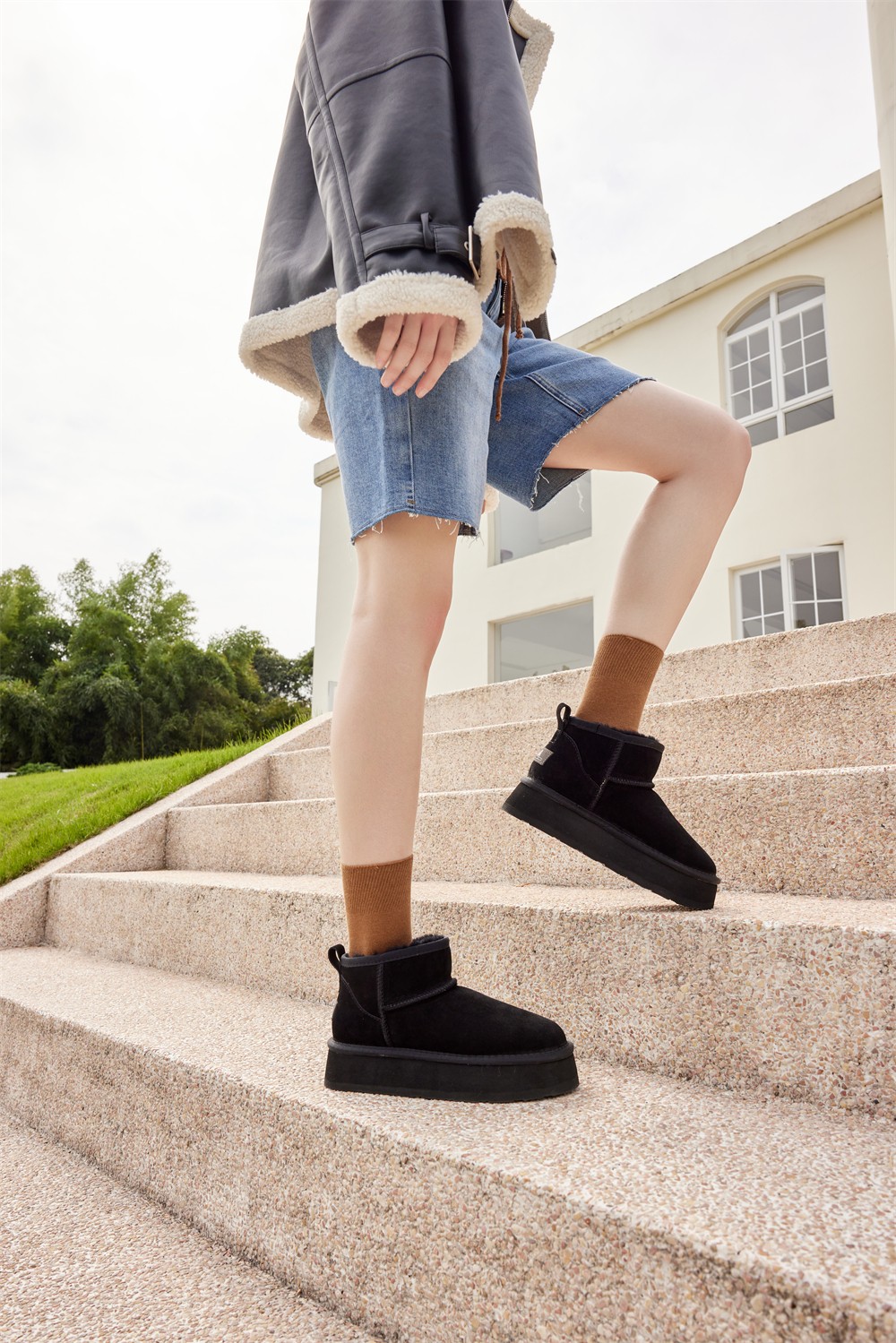 UGG Ultra Mini High Platform Boots Double Face Sheepskin Upper