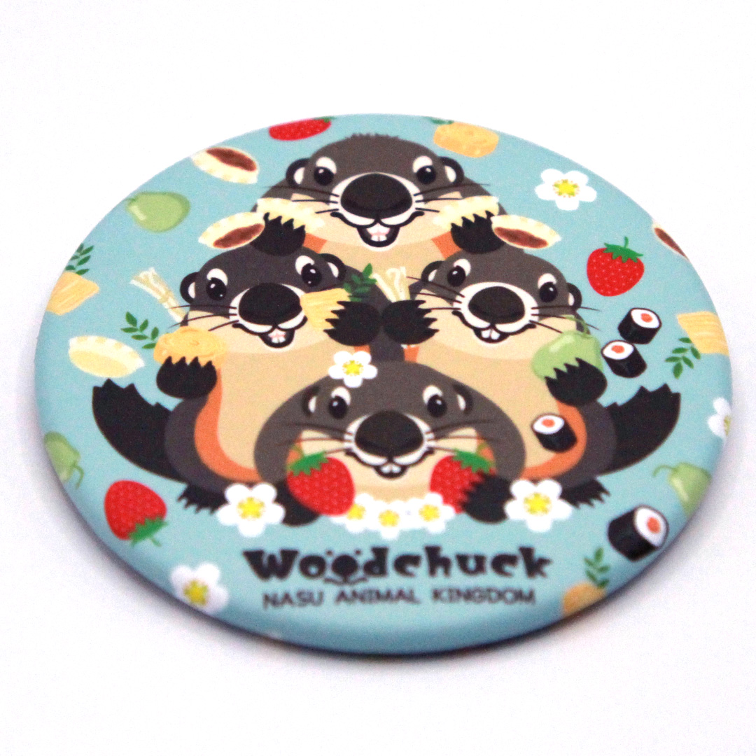 original】栃木の美味しい名産ウッドチャック 缶バッジ | 那須どうぶつ