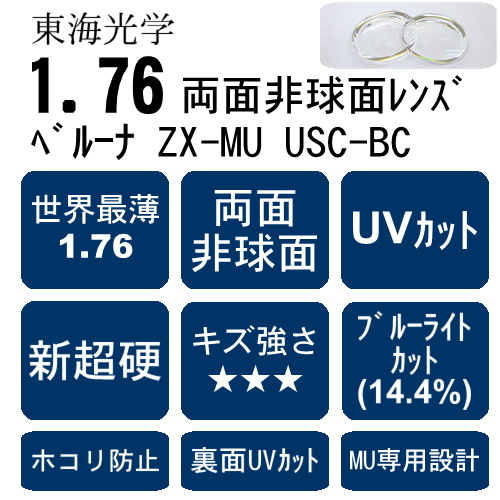 ベルーナZX-MU USC-BCコート（両面非球面レンズ、新超硬コート、ブルー