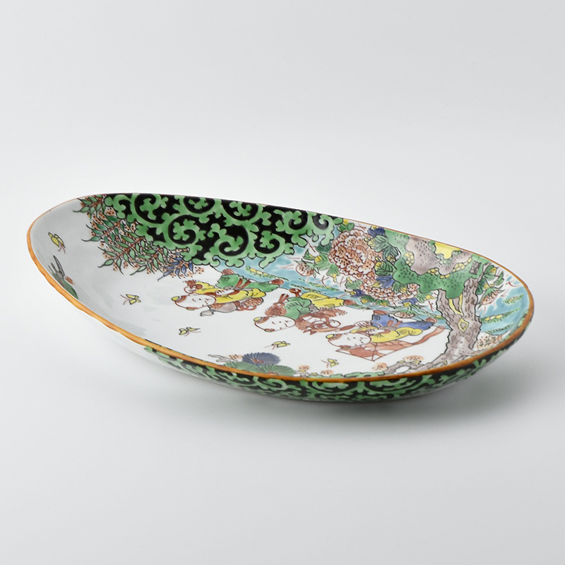 陶房義窯】色絵 三人唐子絵 舟形 変形皿 | 三川内焼オンライン・ショップ