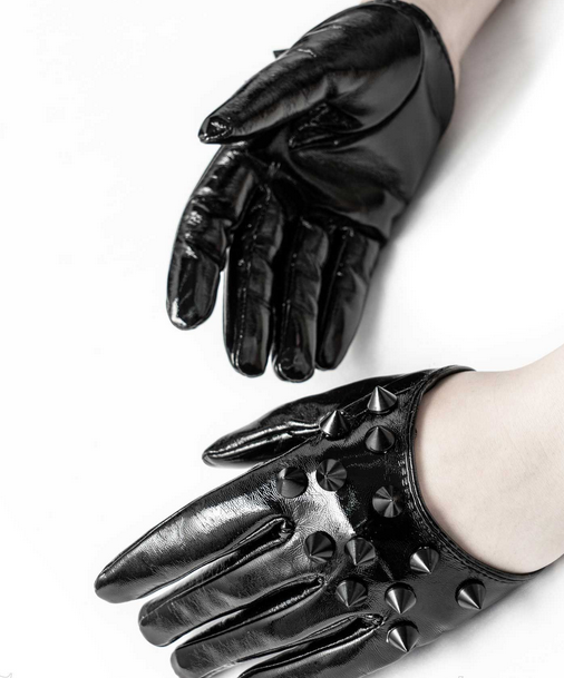 V系グローブ レザーグローブ 黒 光沢合皮手袋 ゴシック スタッズ装飾