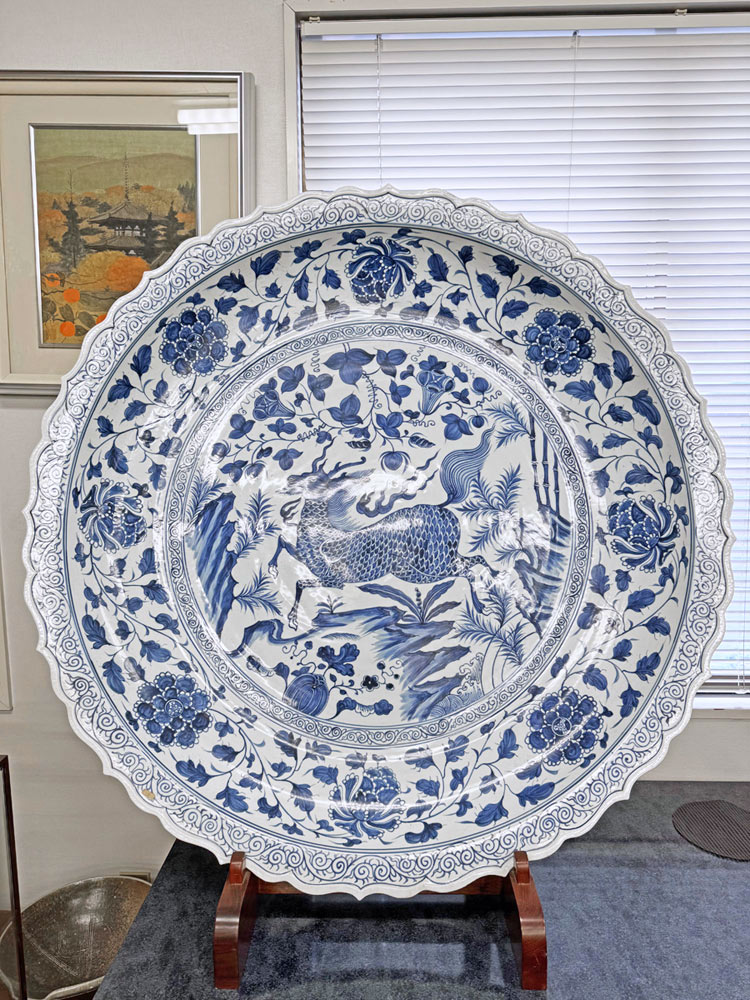 楽天市場】景徳鎮 青花 麒麟文盤 特大皿 3.5尺 直径約1m15cm 中国美術
