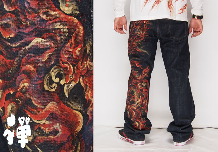 禅[ZEN] 朱雀 京雅手描き 和柄ジーンズ/デニム/日本製/KD001-99/送料
