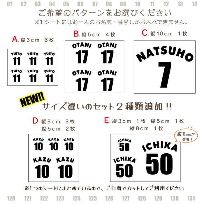 楽天市場】【小6枚/中4枚/大1枚】背番号風お名前ステッカー 【 好きな