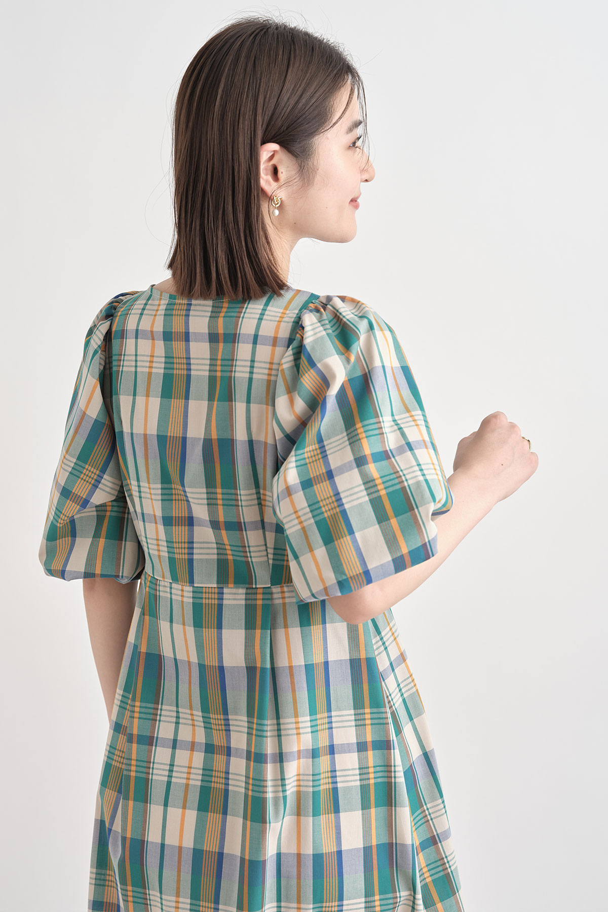 WEB限定】バルーン袖マドラスチェックワンピース