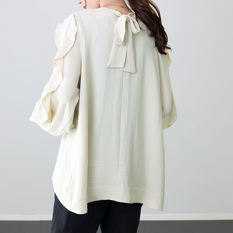 シワ加工袖フリル前開きブラウス|FUNNY COMPANY+