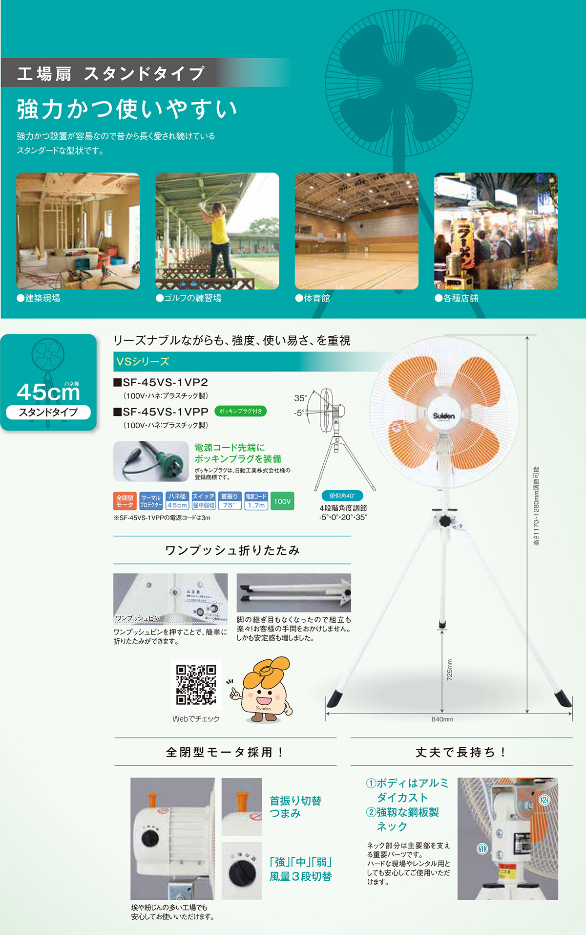 楽天市場】スイデン 工場扇(大型扇風機)スタンド型 樹脂ハネ45cm 単相