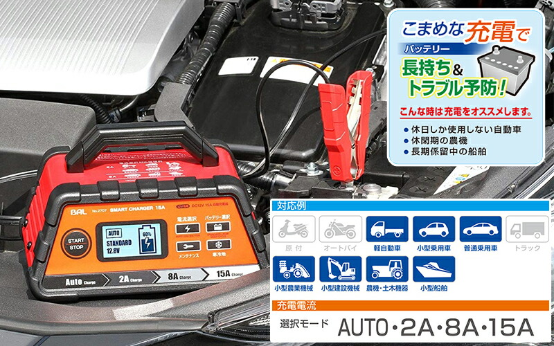 楽天市場】大橋産業 BAL 2707 SMART CHARGER 12Vバッテリー専用充電器