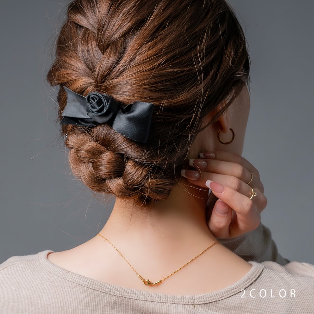 ゆうパケット】 ヘアクリップ ヘアアクセサリー ローズ 立体 サテン調