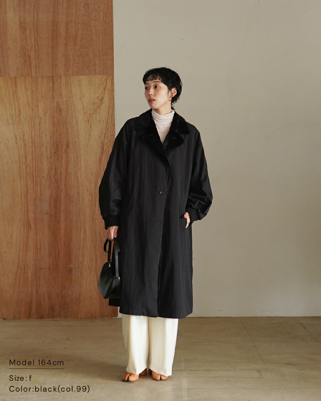 2953y美品 イザベルマラン ノーカラーボアロングコート 黒 2953y美品