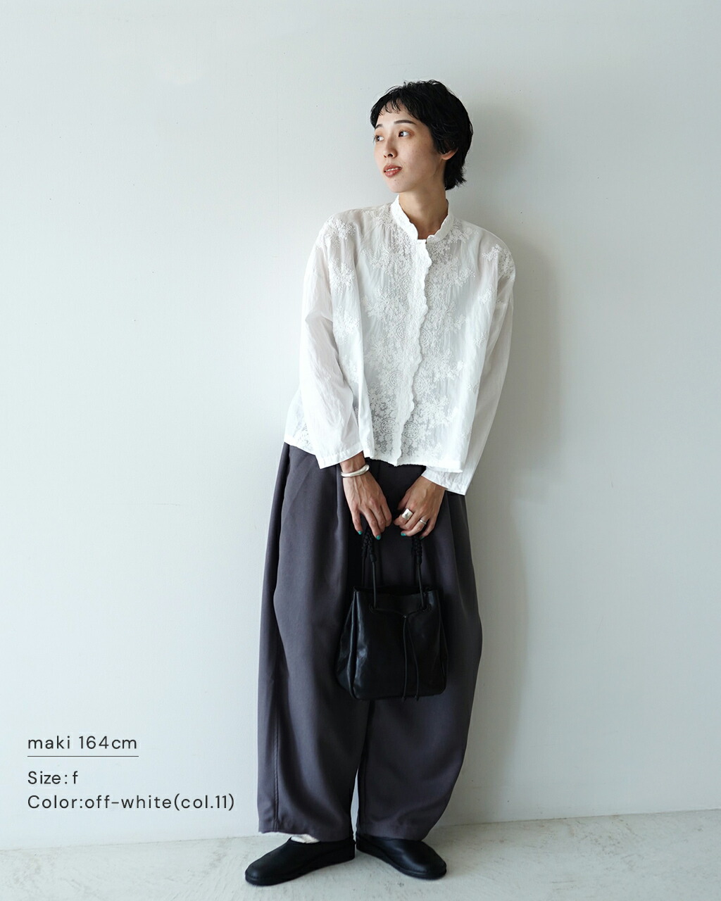 mizuiroind（ミズイロインド） ブラウス レース スタンドカラー ワイド