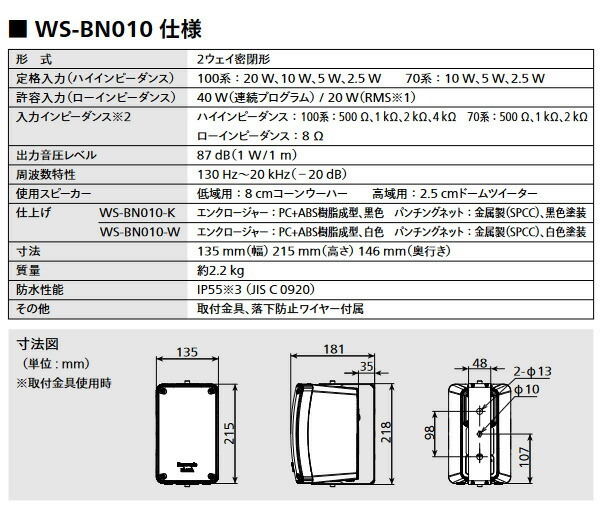 楽天市場】WS-BN010-K RAMSA ニアフィールドスピーカー (屋外対応