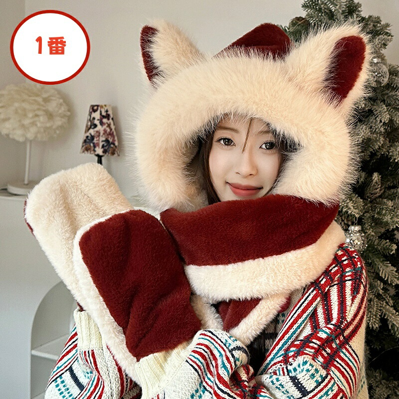 楽天市場】【2点購入で400円OFF】クリスマス 帽子マフラー手袋3in1