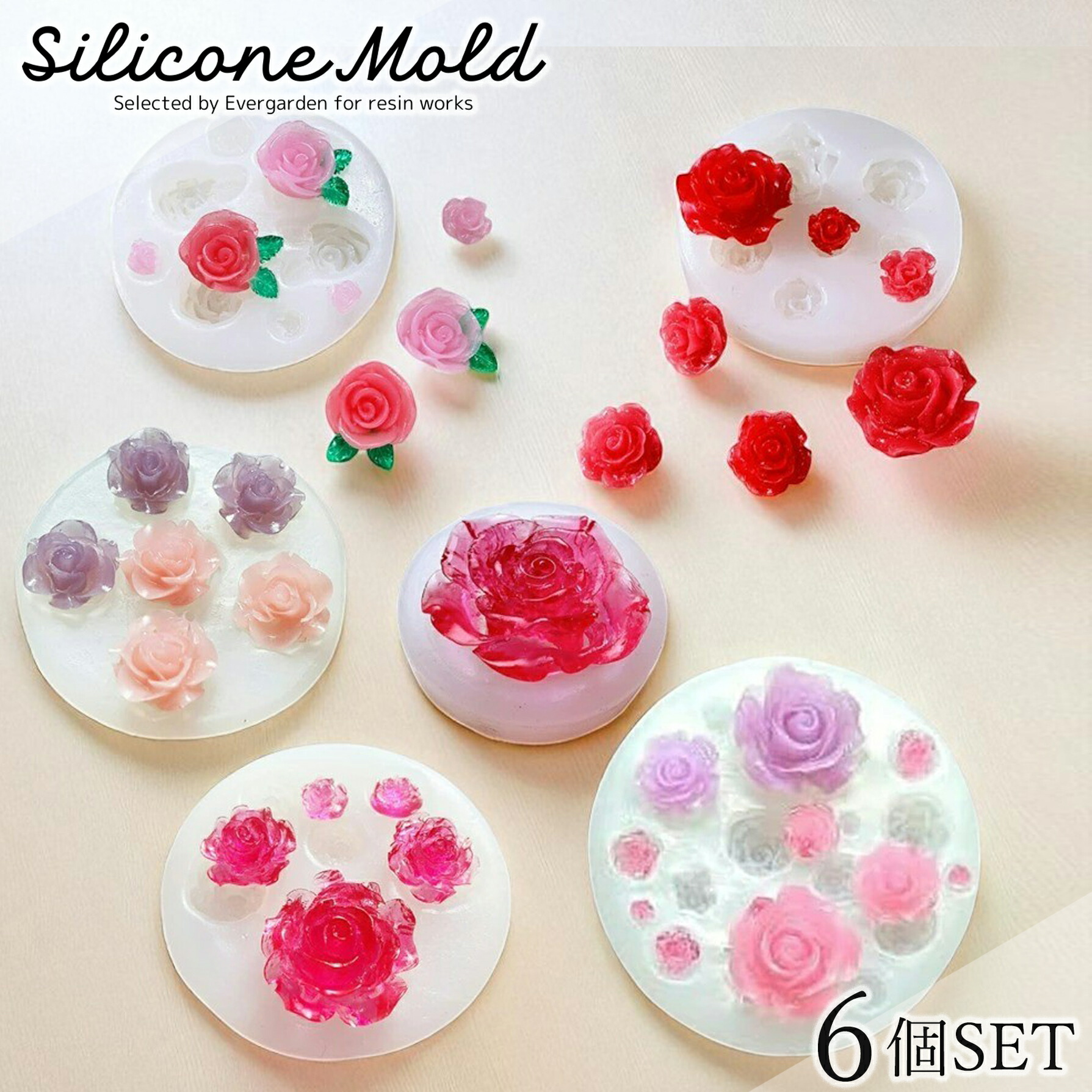 楽天市場】バラ 立体【6個セット】薔薇 シリコンモールド レジン